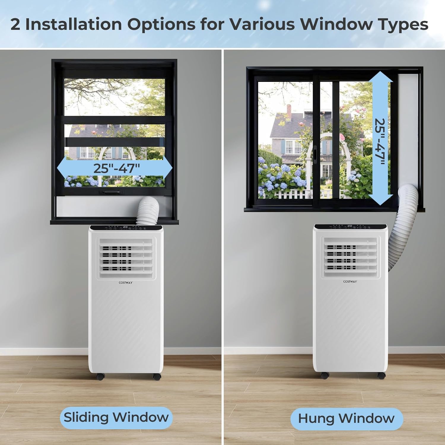 COSTWAY Portable Air Conditioner, 10000 BTU AC Unit with Remote Control, Digital Display, Installation Kit, Casters, 24H Timer, Air Cooler Dehumidifier Fan for Bedrooms Up to 350 Sq.Ft (10000 BTU)