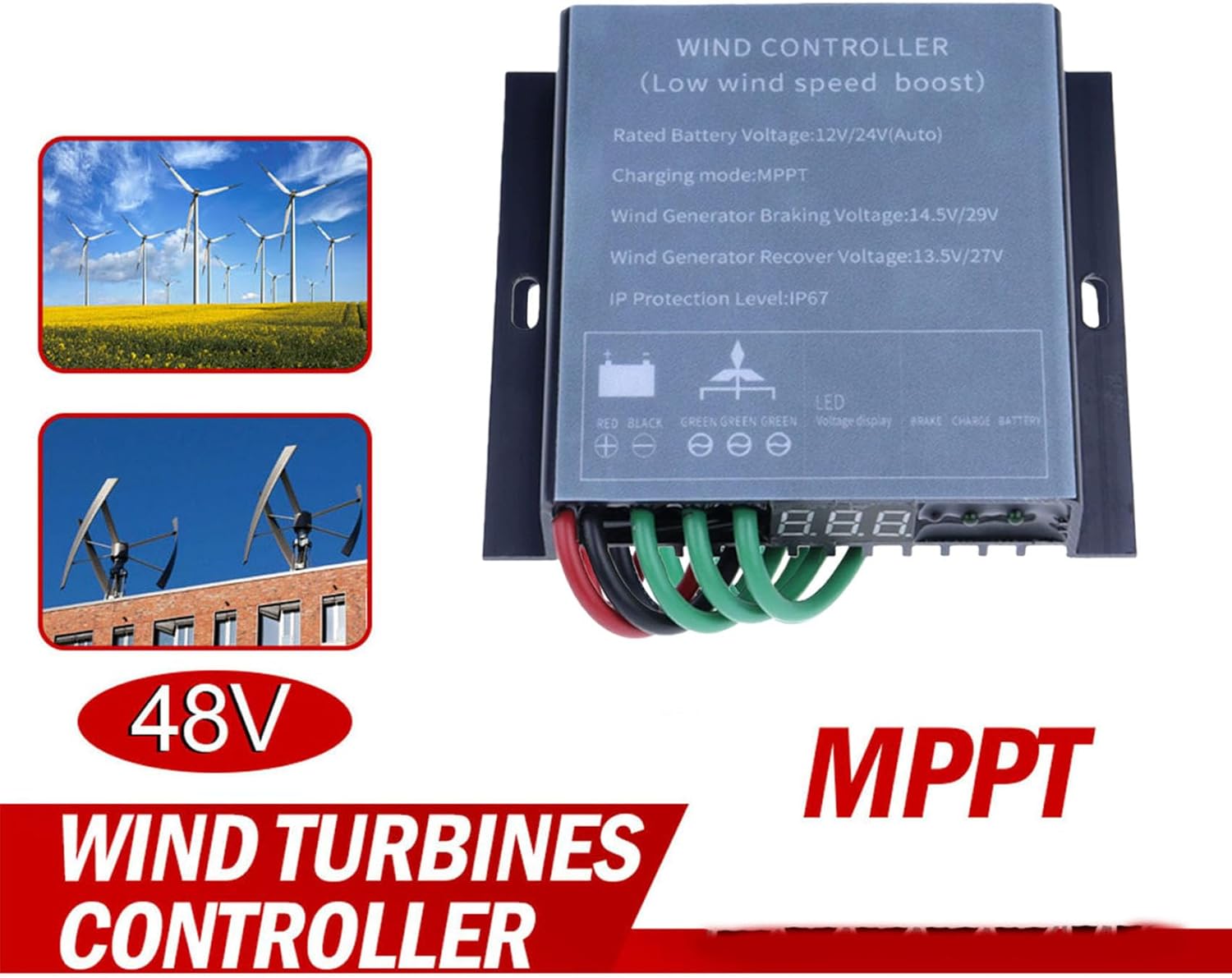 8000W Low Wind Speed Boost Wind Regulator,IP67 Waterproof 12V 24V 48V Auto 220V Wind Turbine Charge Controller