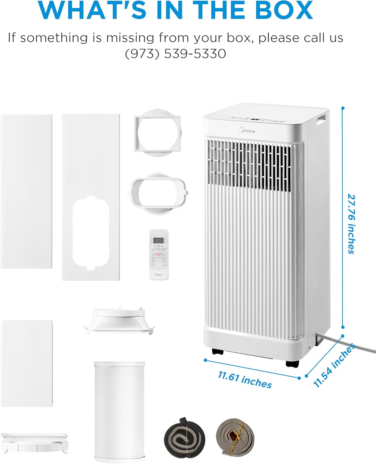 Midea 10,000 BTU ASHRAE (7,100 BTU SACC) Portable Air Conditioner, Smart Control, Cools up to 300 Sq. Ft., with Dehumidifier & Fan mode, Easy- to-use Remote Control & Window Installation Kit Included