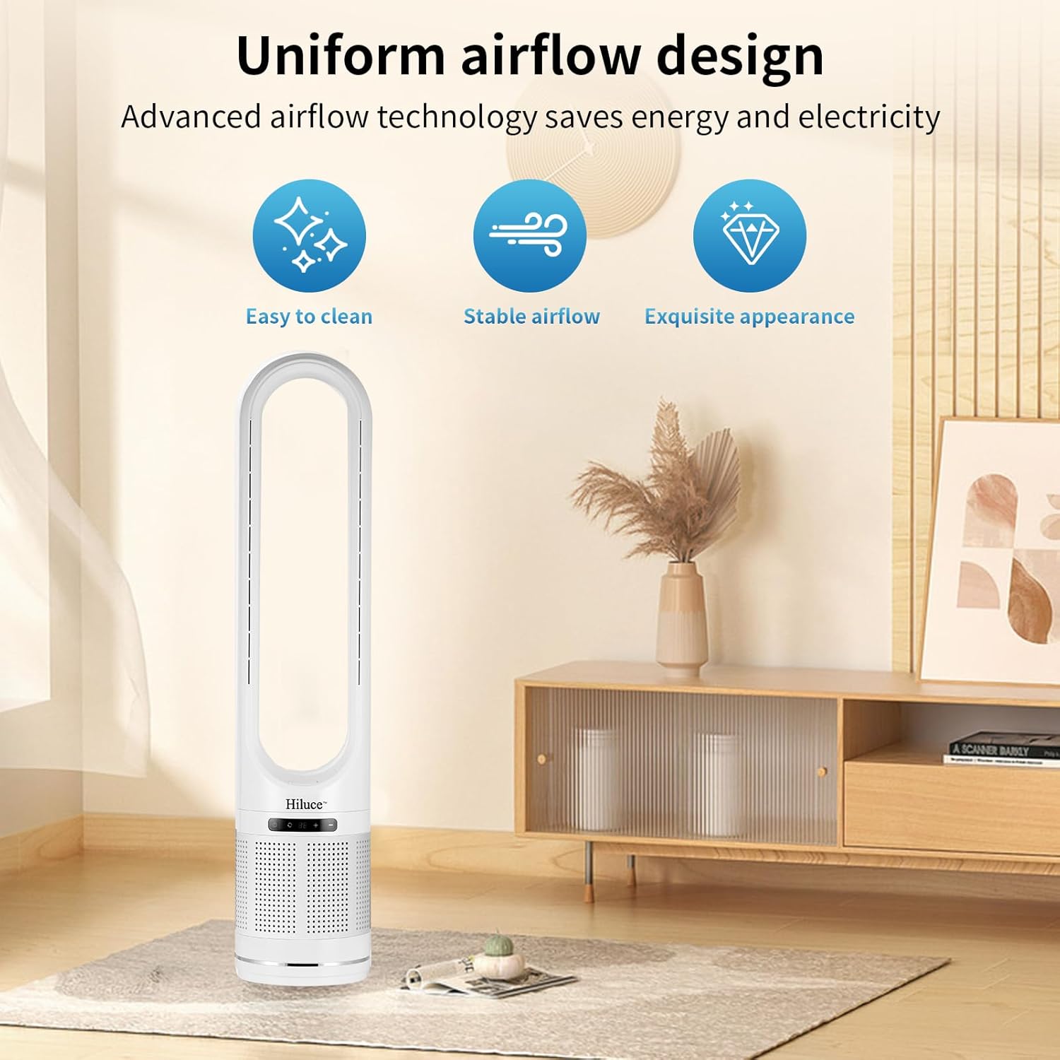 Space Heater Tower Bladeless Fan, Heater and Cooler Fan Combo with Remote,Installation Free Quiet 80°Oscillating, 8 Speeds, 9H Timer, HEPA Filter, 32 inch Large
