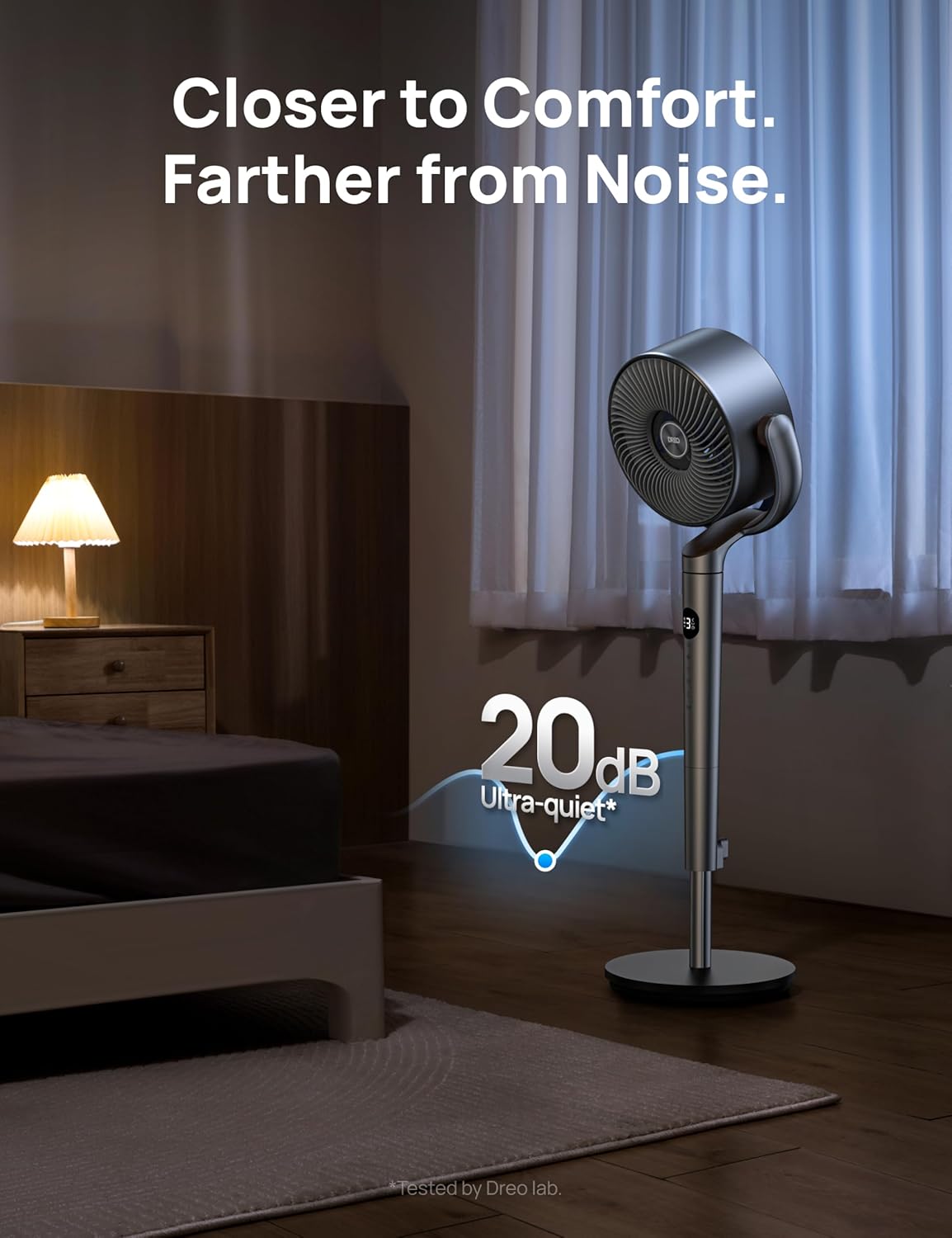 Dreo Fan for Bedroom, 120°+120°Omni-directional Oscillating Fan, DC Motor, 20 dB Quiet Standing Pedestal Fans, 90ft, 8 Speeds, 3 Modes Circulator with Remote, 35-40