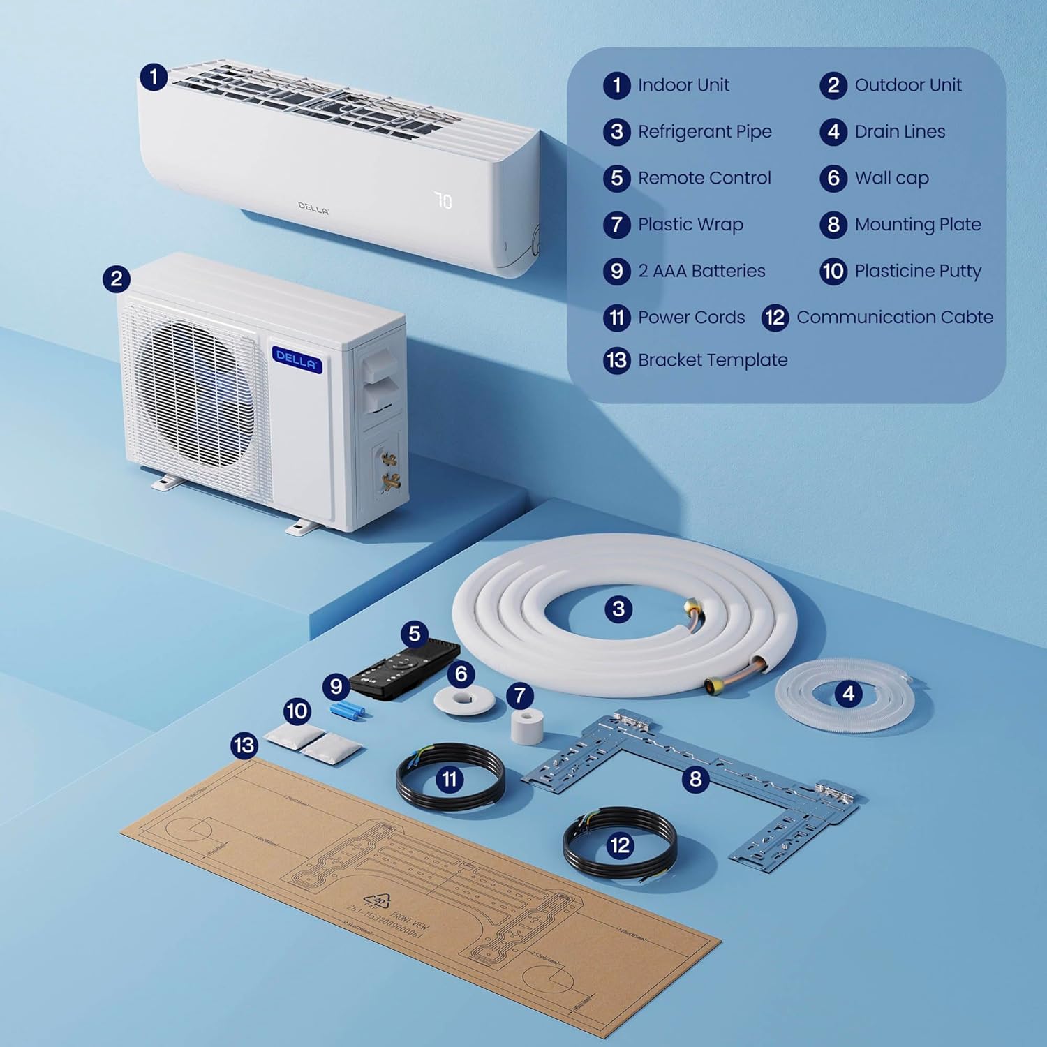 DELLA Motto Series 9100 BTU 19 SEER2 230V Mini Split AC, Cools Up to 400 Sq.Ft, Works with Alexa and Wifi, Ductless Inverter System Air Conditioner, Pre-Charged Heat Pump and 16.4ft Kits