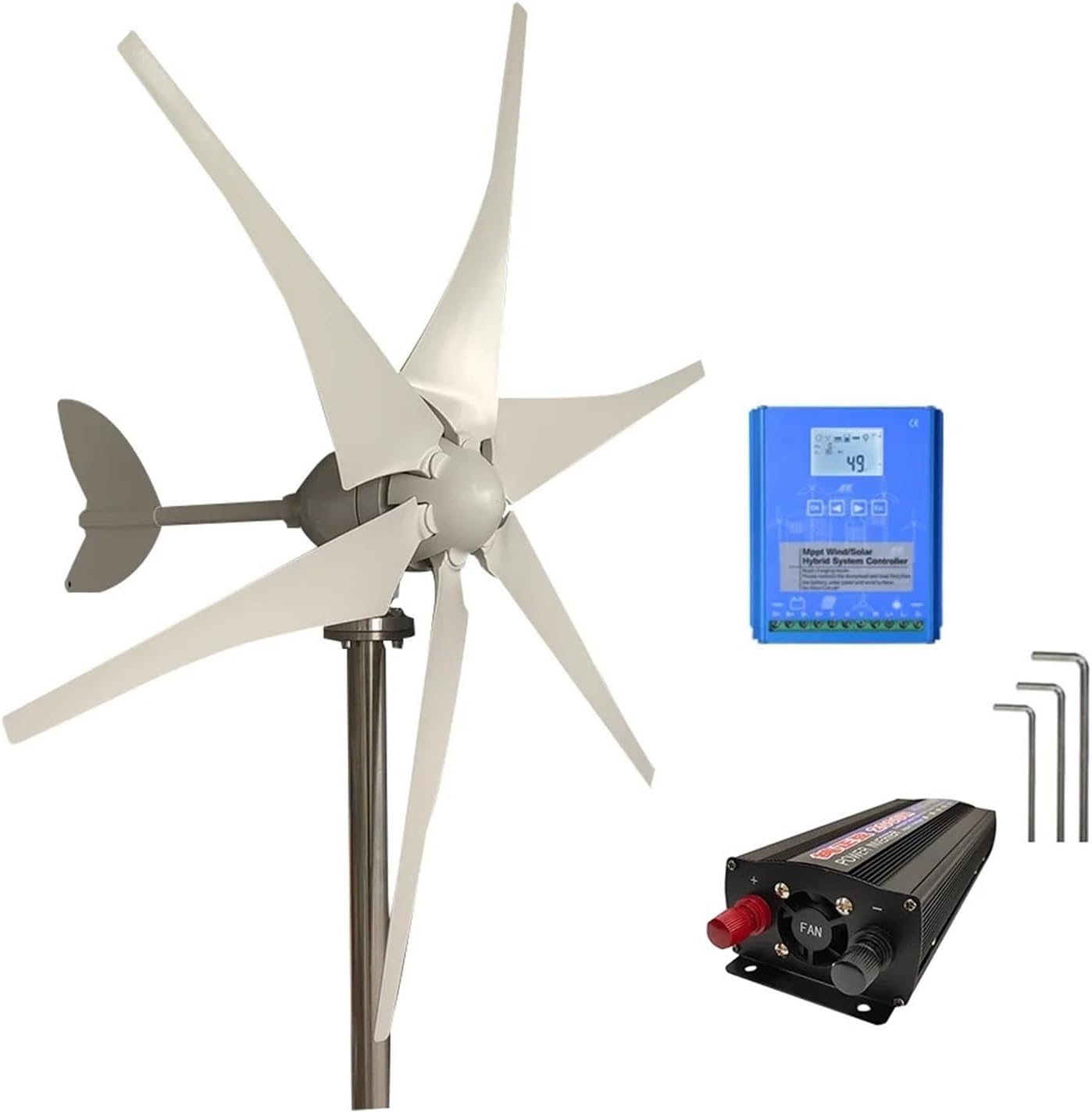 3000W Horizontal Wind Turbines Generator 12V/24V/48V Low Noise Wind Turbine 5 Blade Family with Controller Industrial Energy(Type1,24V_3KW)