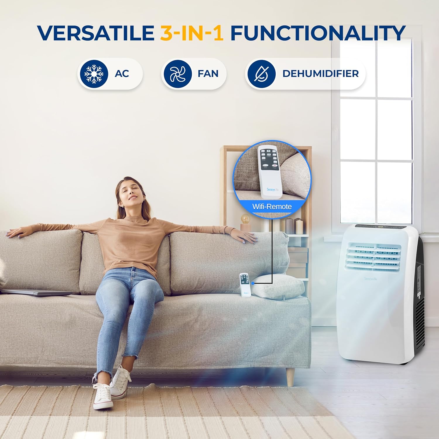 SereneLife 3-in-1 Portable Air Conditioner with Built-in Dehumidifier Function,Fan Mode, Remote Control, Complete Window Mount Exhaust Kit