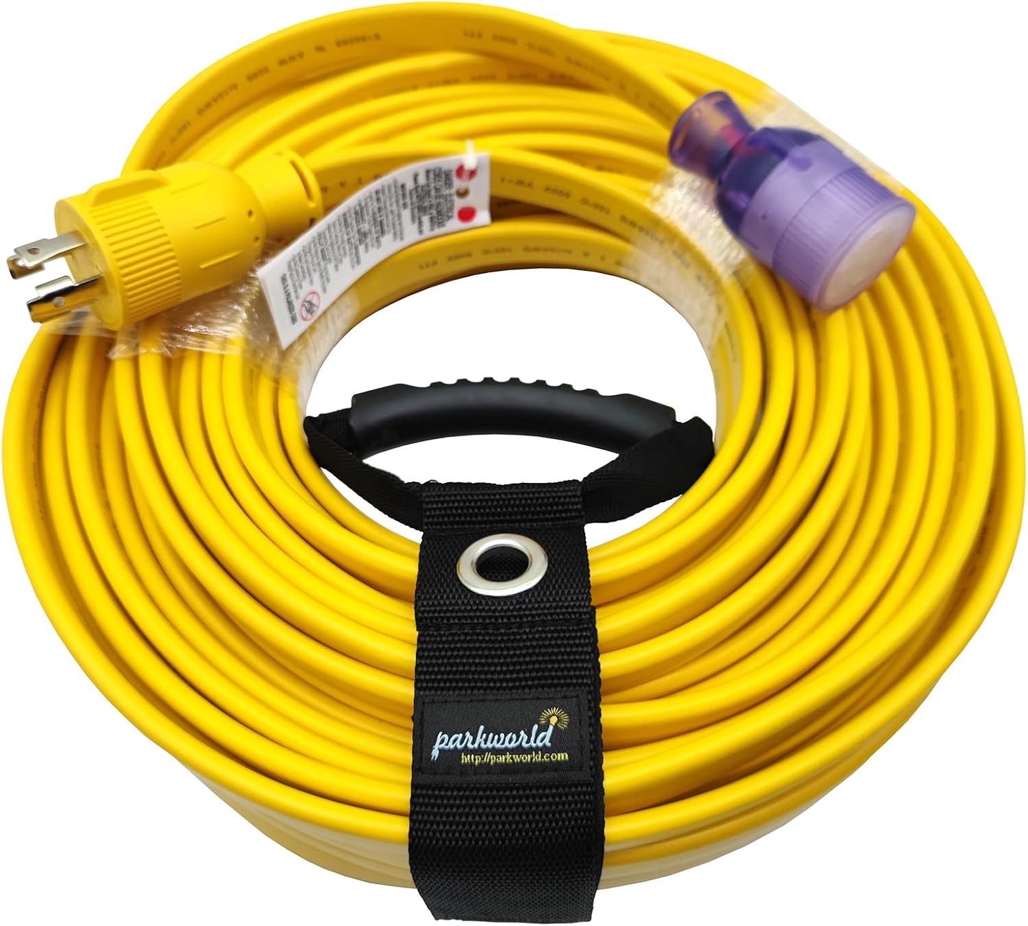 Parkworld Generator 4-Prong 30amp Flat Extension Cord for Transfer Switch and EV Charger, NEMA L14-30P to L14-30R Female with Lighted. (50FT)