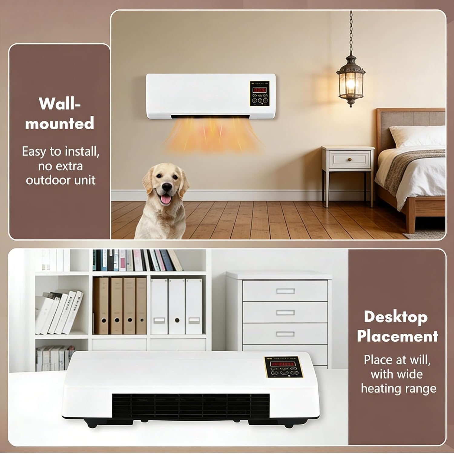 1800W Wall Air Conditioner Wall Mounted Mini AC Unit for Bedroom 2 In 1 Smart Ac Heater with Remote Control, Portable Heater and Fan Combo for RV, Garage, Nursery Heating and Cooling(White)