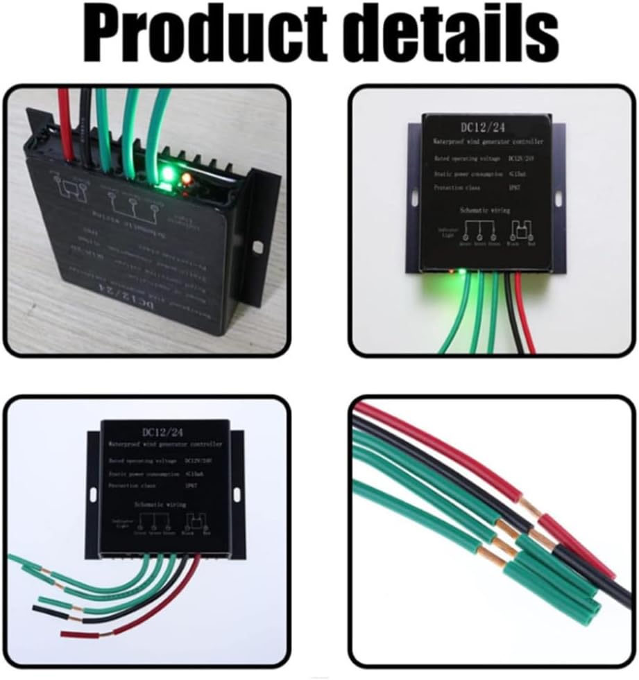 2000W Waterproof Wind Turbine Charge Controller Low Wind Speed DC 12V/24V 48V Wind Generator Battery Charge Controller for Wind Turbine and The Battery,Black,24V