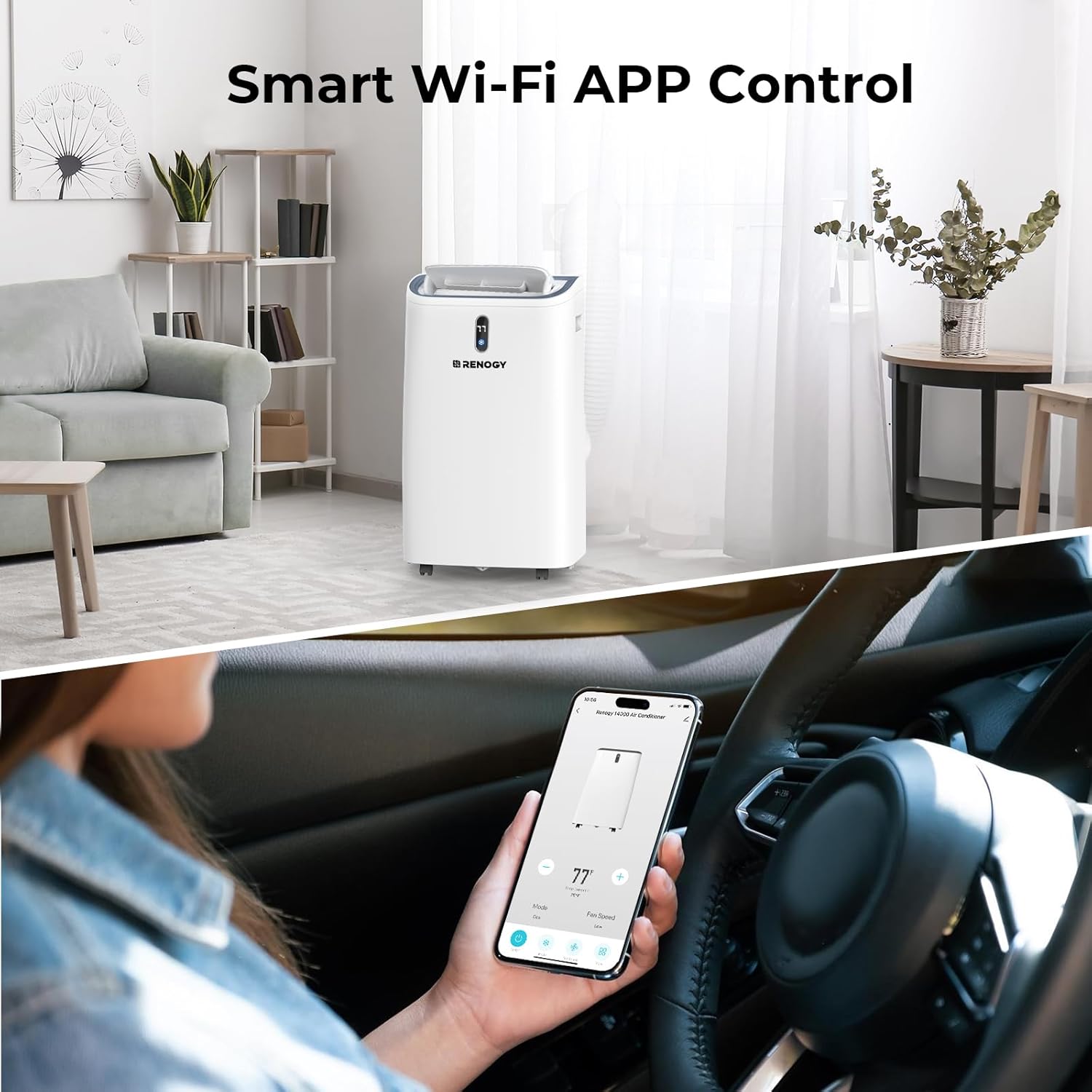 Renogy 14,000 BTU Portable Air Conditioners with Smart WiFi Enabled, Cooling, Dehumidifier, Fan & Sleep Modes 4-in-1 Portable AC w/Remote Control & Window Kit, Cools Up To 700 sq. ft, 1-24H Timers