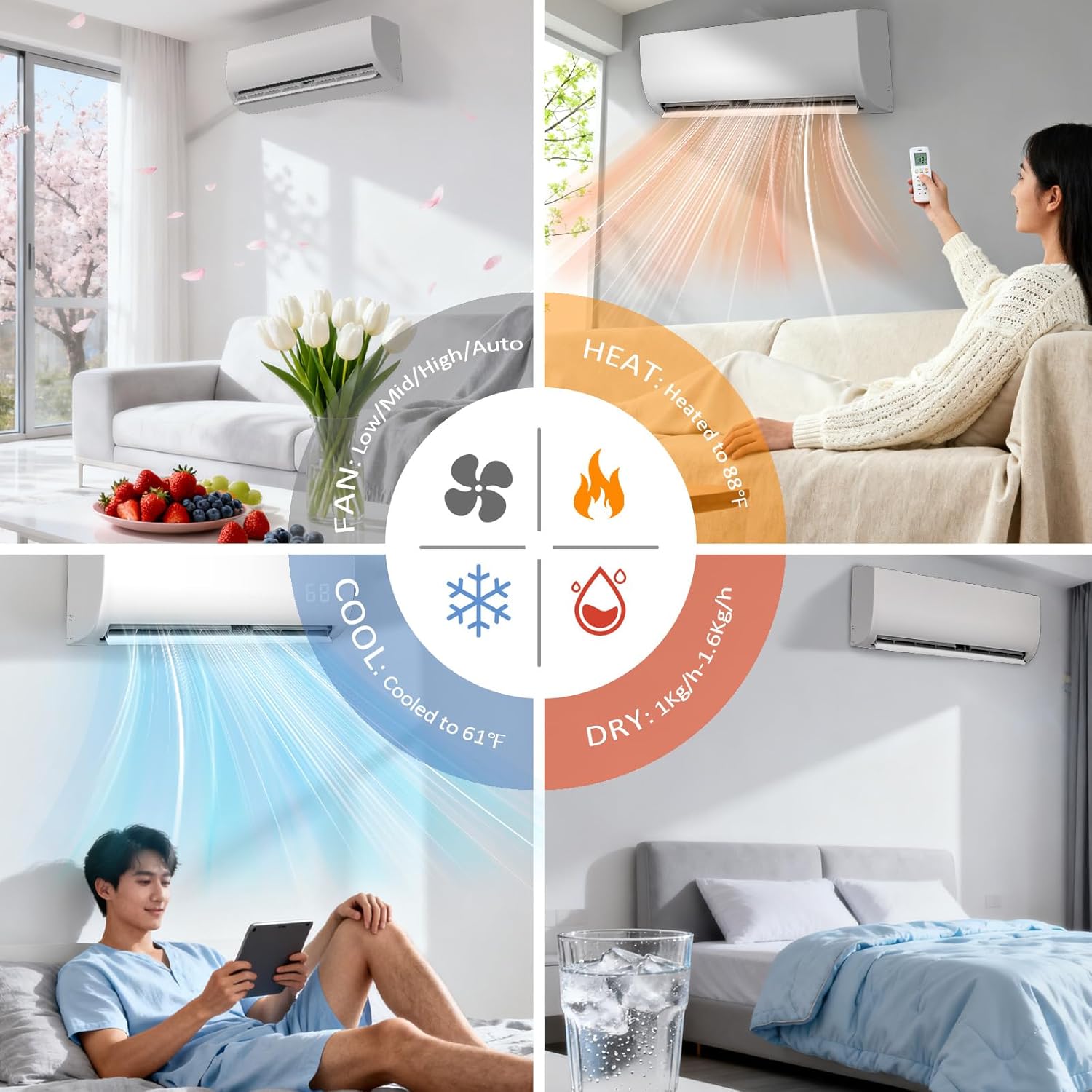 9000 BTU Mini Split Air Conditioner & Heater, 115V Ductless Inverter AC System with Heat Pump, Quiet 25dB Operation, Auto Clean, Defrost, Energy Efficient for Home & Office