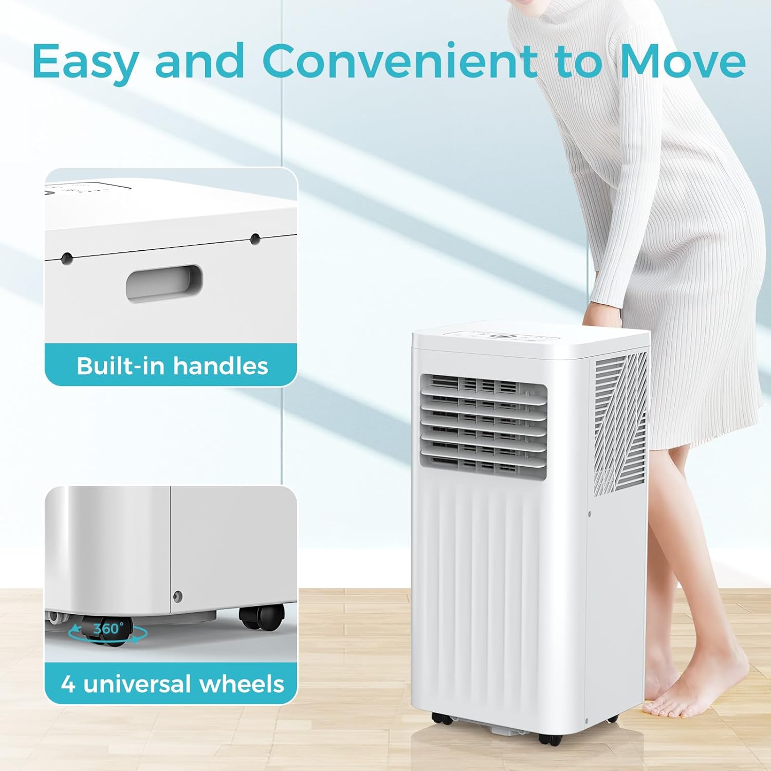COWSAR 10,000 BTU Portable Air Conditioners, Portable AC Unit Cools Up to 450 Sq.ft with Remote, 4 Modes Room Air Conditioners with LED Display/Swivel Wheels/Installation Kits/Sleep Modes, White