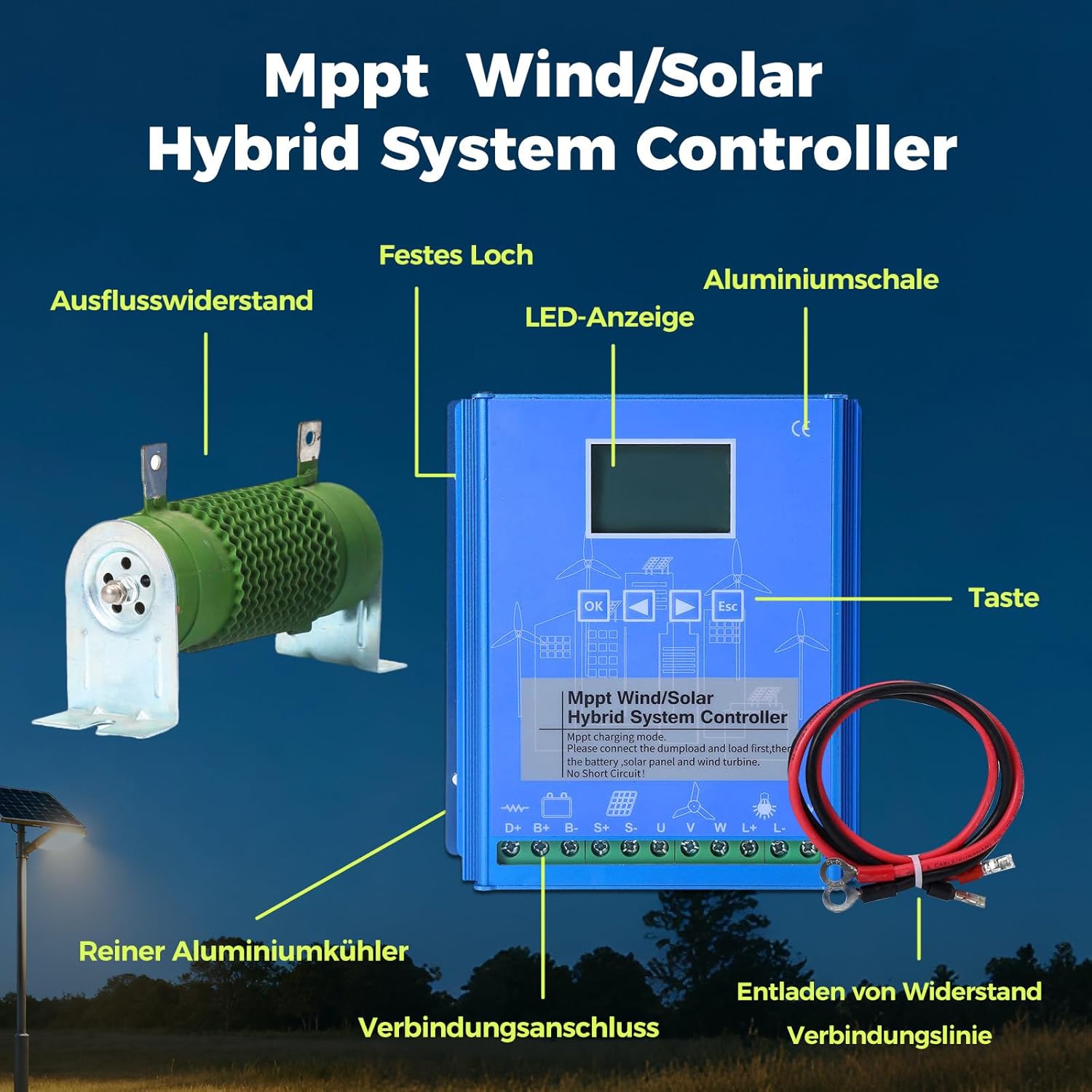 1000W Wind/Solar Hybrid System Controller Solar Wind Controller Solar Wind Power Controller Solar and Wind Charge Controller 1000W-24/48VAuto