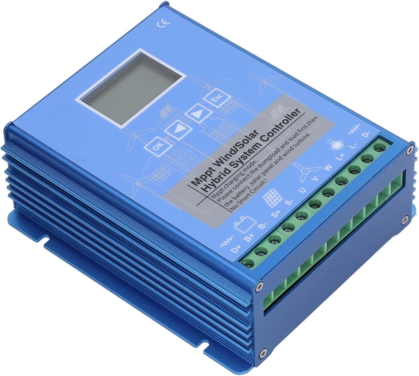 MPPT Wind Solar Hybrid Controller Universal LCD Energy Charge Controller 1000W Wind 1000W Photovoltaic Aluminum Alloy 24V 48V Automatic Identification for Renewable Energy Systems