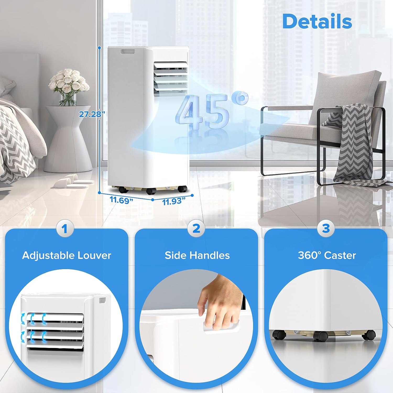 ZAFRO 8000 BTU Portable Air Conditioner Cools up to 350 Sq. Ft., Remote Control, LED Display, 3-in-1 Modes Portable AC Units with Window Kits for Bedroom, Home, Dorm, Office, White
