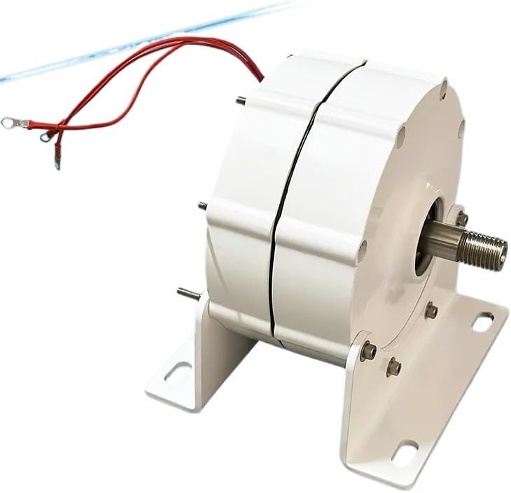 Electric Generator 2KW Low Speeds 48V 24V 12V 3 Phase Gearless Permanent Magnet AC Alternators for Wind Water Turbine Home Use Industrial Energy(with Base,Double Shaft_24V)