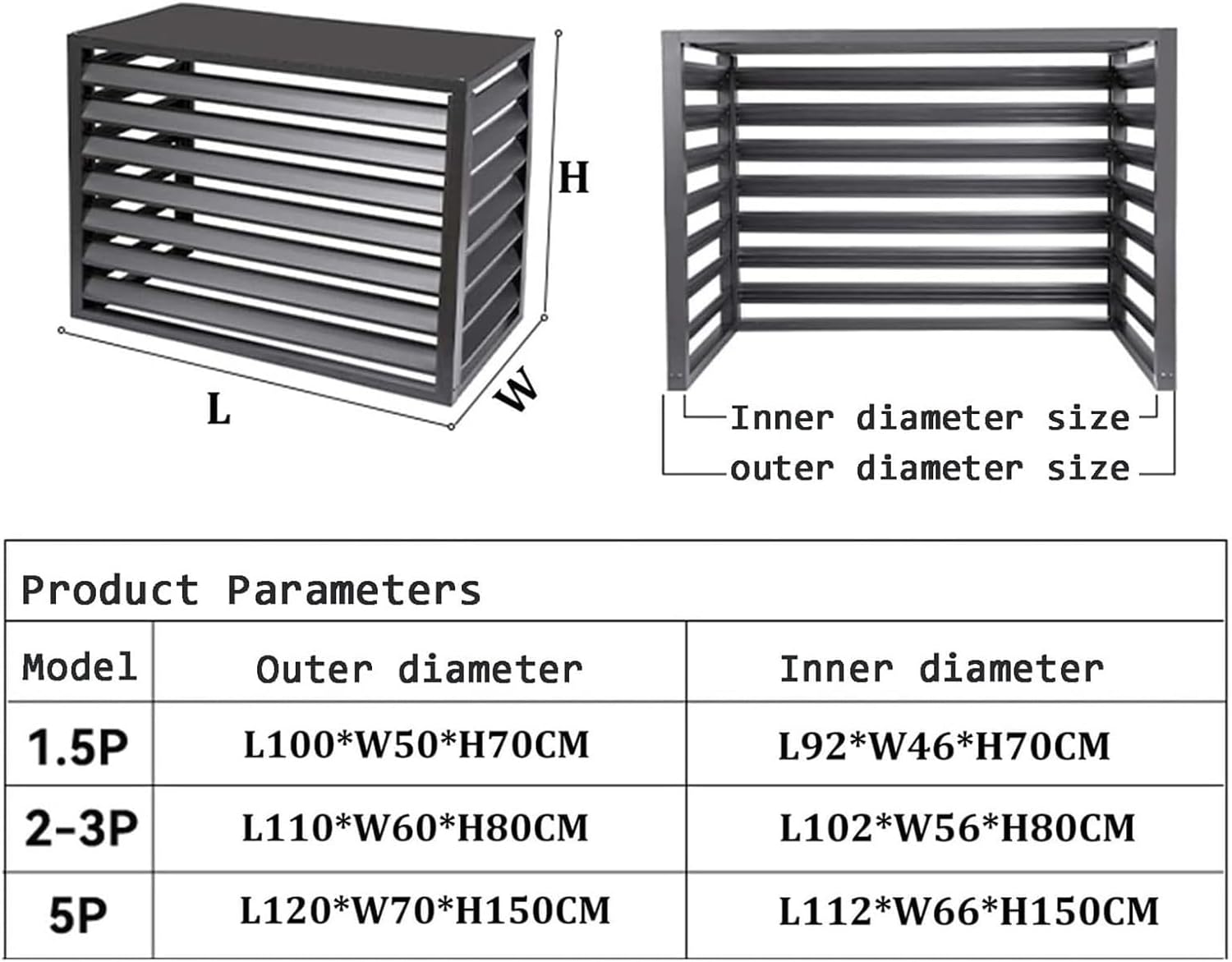 Heavy Duty Privacy Screen Fence Outdoor Air Conditioner Cover Aluminum Alloy Space Divider Trash Can Enclosure Hid Air Conditioning Rack Flower Stand Protective Grilles For Pool Pumps(Black no top,110