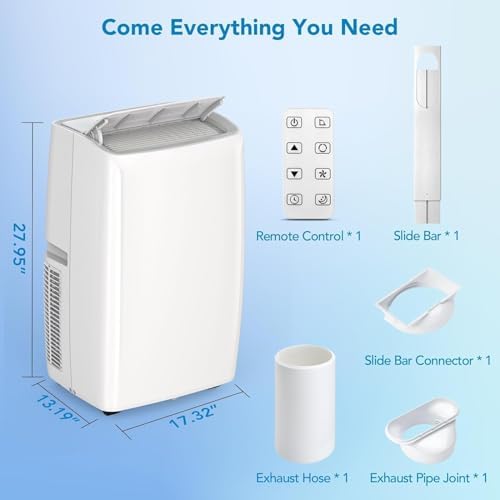 Portable Air Conditioner - 14,000 BTU Cooling, Remote Control, 3 in-1 Functionality, Smart/Sleep Mode, Auto Swing for 700 Sq.Ft Rooms