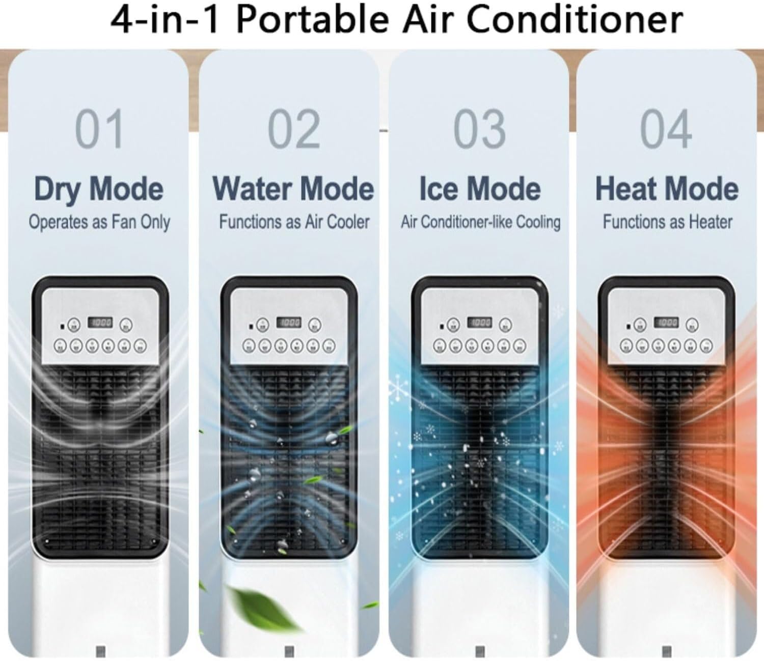Portable 3-in-1 Air Conditioner, Cooling Fan, Humidifier, 7,000 BTU with 12H Timer, Remote Control, 3 Modes & 3 Speeds for Bedroom, Indoor Use