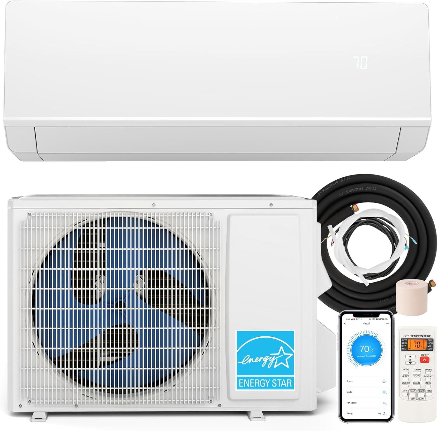 SIMOE 24,000 BTU Wifi Enabled Mini Split Air Conditioner & Heater with Inverter, SEER2 25, 220V, Cools Up to 1500 Sq.Ft, Compatible with Alexa, Pre-Charged Heat Pump, White