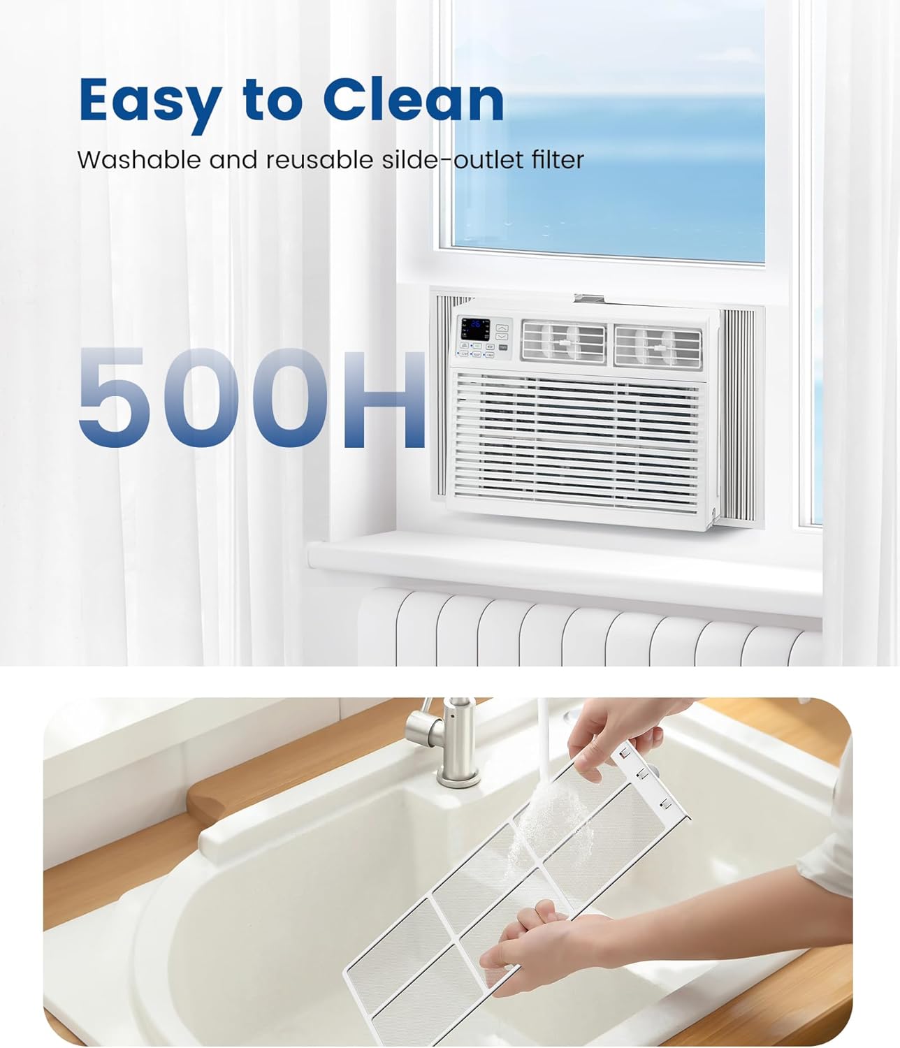 COWSAR 10000BTUs Window Air Conditioner, Window AC Unit Cooling up to 450sq.ft, 4 Modes and 3 Fan Speeds, 24H Timer, Remote Control, Quiet Operation, Reusable Filter