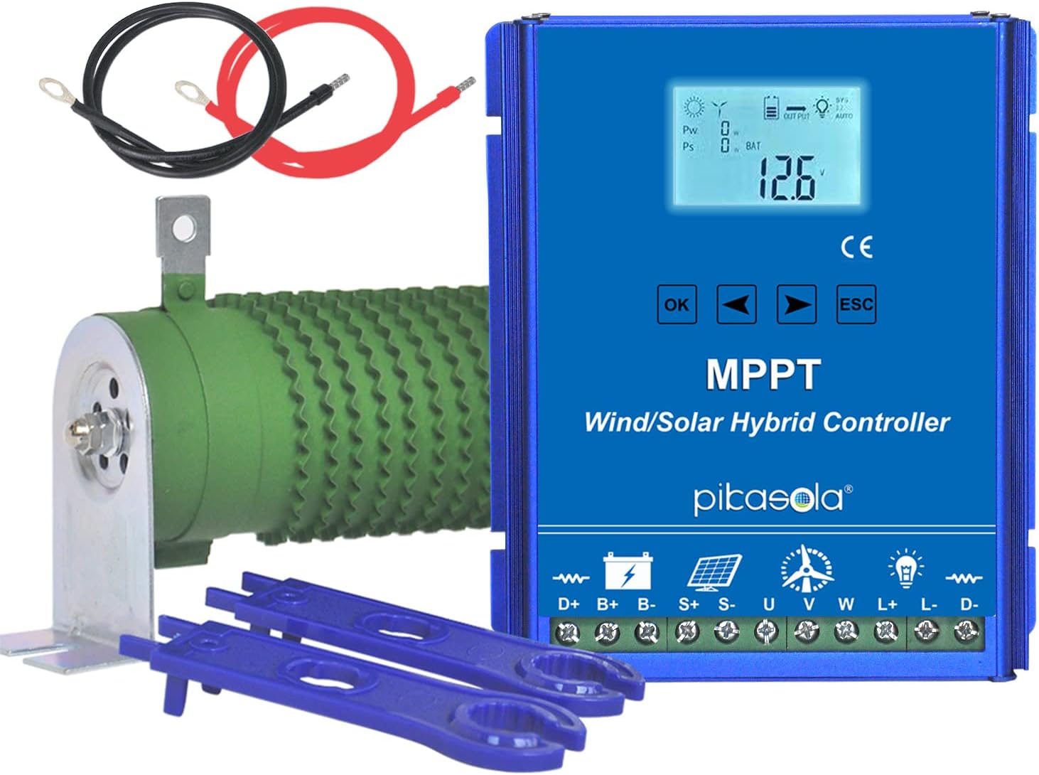 PIKASOLA 1400W Off Grid with Unloader Hybrid Wind Solar Controller Auto 12/24V Battery MPPT Charge Boost Float of max 800w Wind Turbine Generator 600w Solar Panel Home Street Light Controller