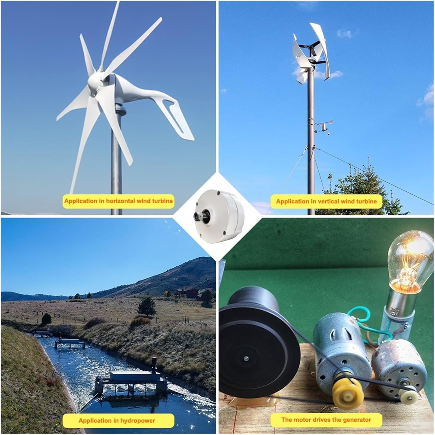 Wind Turbine Generators 500W Low Speed 12V 24V 3 Phase Gearless Permanent Magnet AC tors for Wind Water Turbine for Home Use Industrial Energy(with Base,24V_500W)