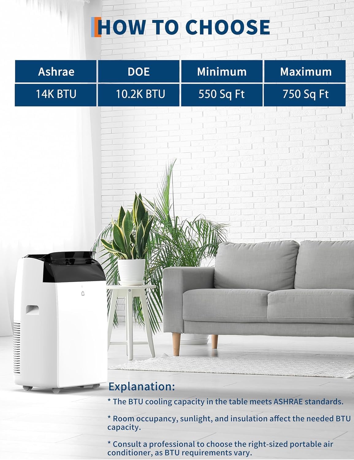 Portable Air Conditioner 14000 BTU -Standing AC Unit Remote Control with Dehumidifier and Fan,Sleep Mode, 24H Timer, Cooling Up to 750 Sq. Ft,Window Kits and Exhaust Hose Inlcluded