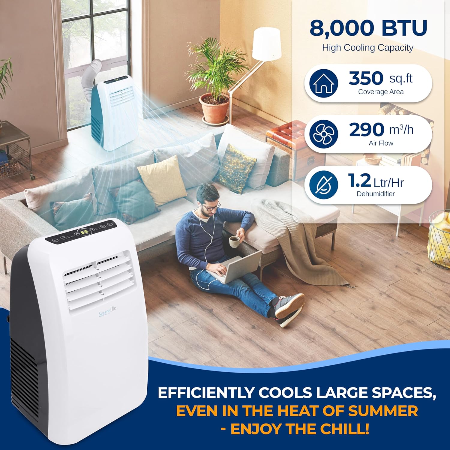 SereneLife 3-in-1 Portable Air Conditioner with Built-in Dehumidifier Function,Fan Mode, Remote Control, Complete Window Mount Exhaust Kit