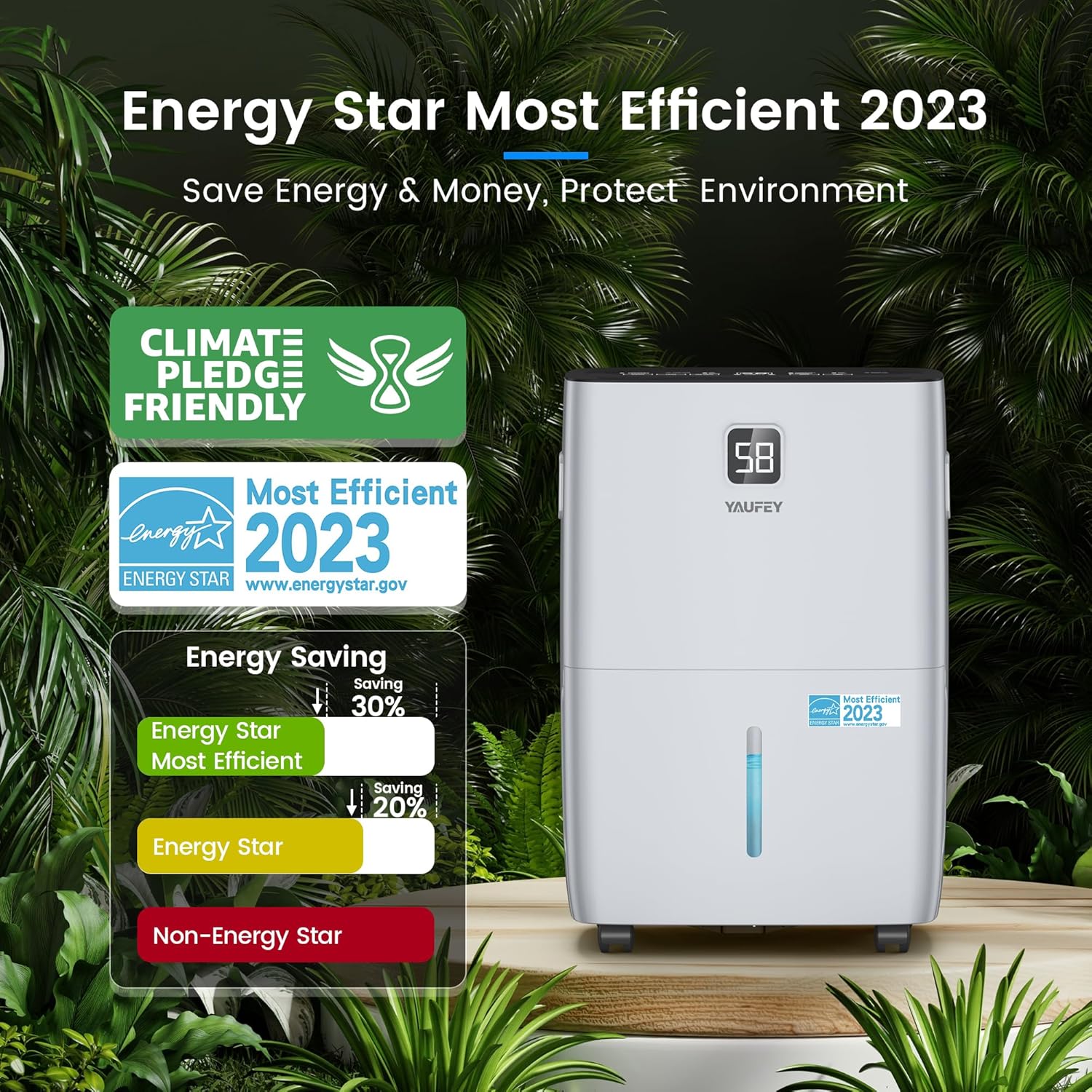 Yaufey 80 Pints Energy Star Dehumidifier for Home, Basement and Large Room up to 5000 Sq. Ft., with Drain Hose, Timer, Intelligent Humidity Control and Large Water Tank