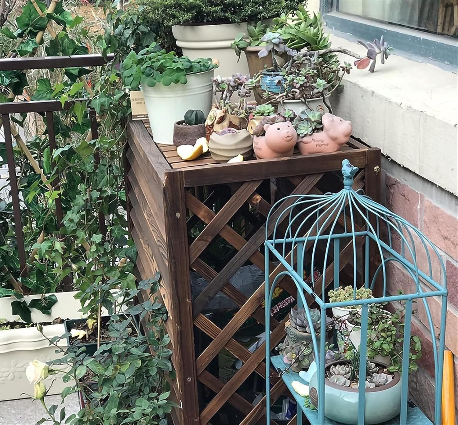 Wooden Air Conditioner Cover Flower Stand Wooden Outdoor Air Conditioner Rack, Gridair Conditioner Outer Cover Louver for Indoors Plant Storage Rack/Outer Diameter/86X35X75Cm