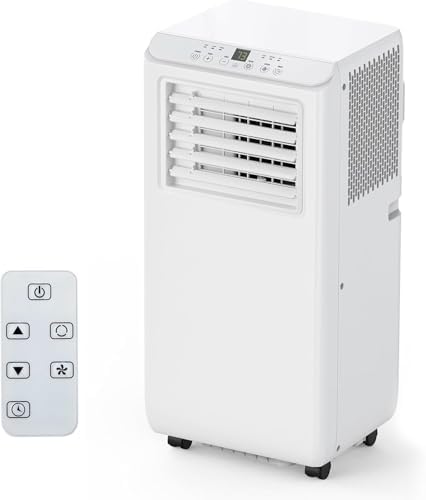 PioneerWorks 8000 BTU Portable Air Conditioner for Rooms up to 350 Sq.Ft, Portable AC Unit with Remote, 24H Timer & Quiet Operation, for Bedroom, Office, Dorm - Grey