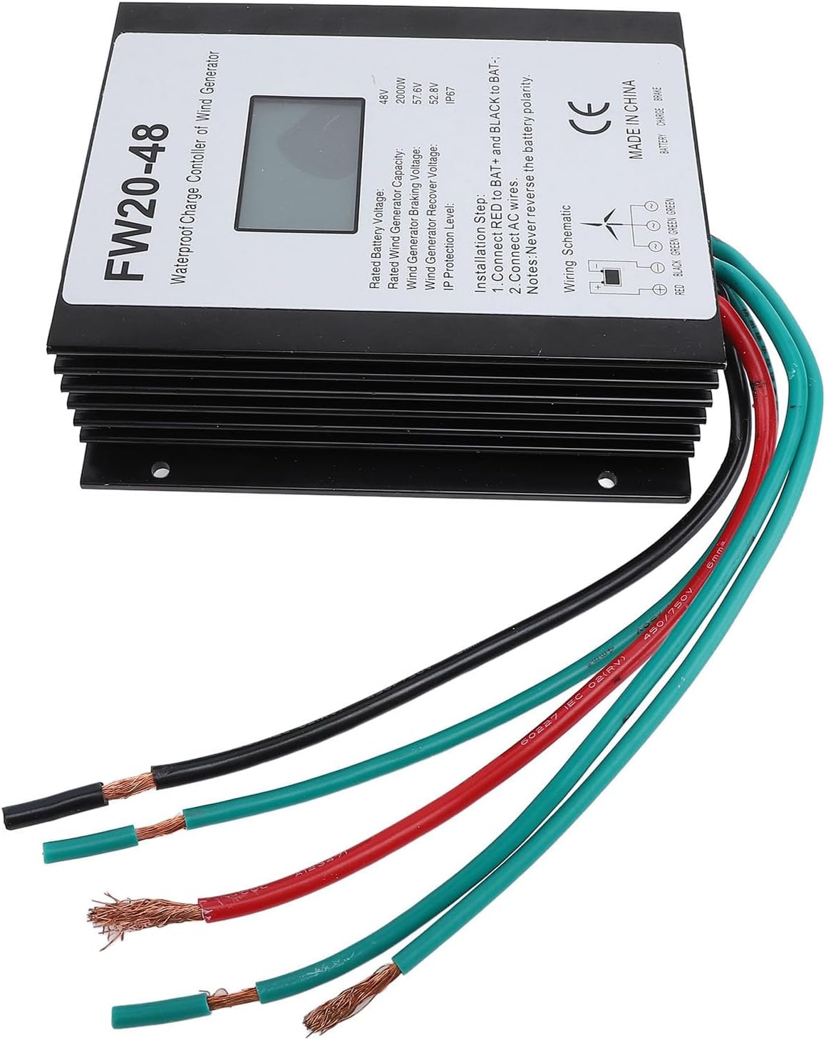 2000W Wind Turbine Controller 48V Aluminum Alloy IP67 Water MPPT with LED Display - Efficient Heat Dissipation, Automatic Battery Protection, Ideal for Home Use