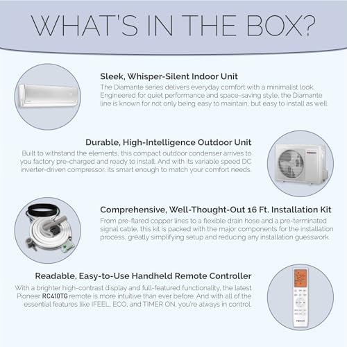 Diamante Essenza 35,000 BTU 17 SEER2 230V High-Wall Ductless Mini-Split Air Conditioner Inverter Heat Pump with 16 Ft. Kit