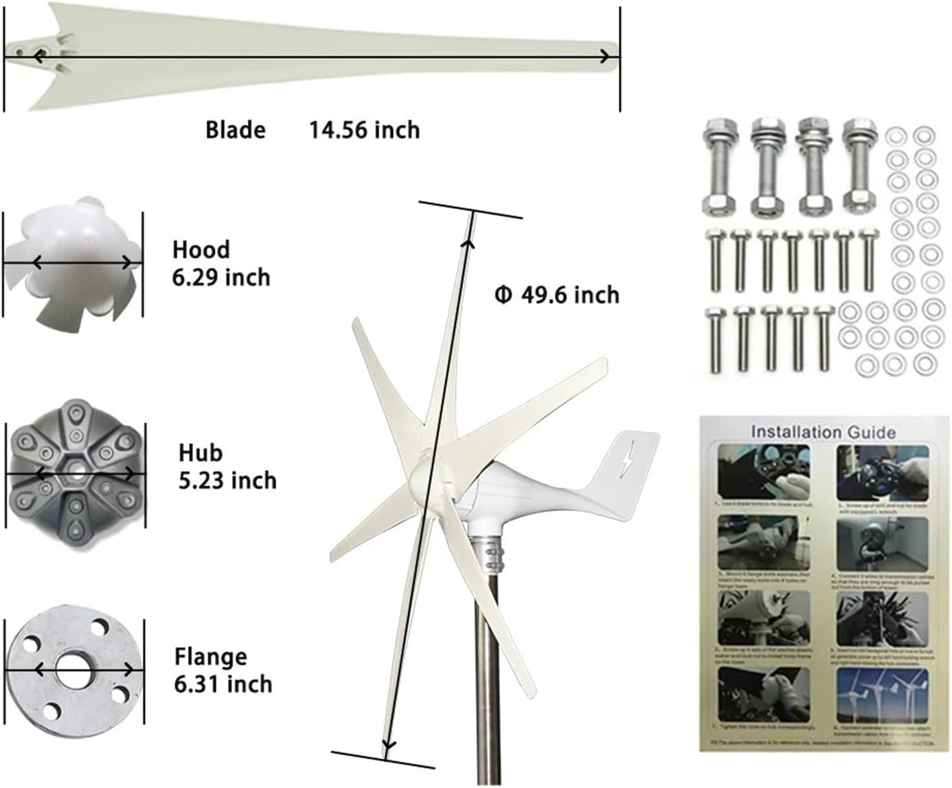 Wind Turbines, Small Wind Turbine Free Energy 3000w 12v 24v 48v 5 Blades Windmills RV Yacht Farm for Home Use(12V)