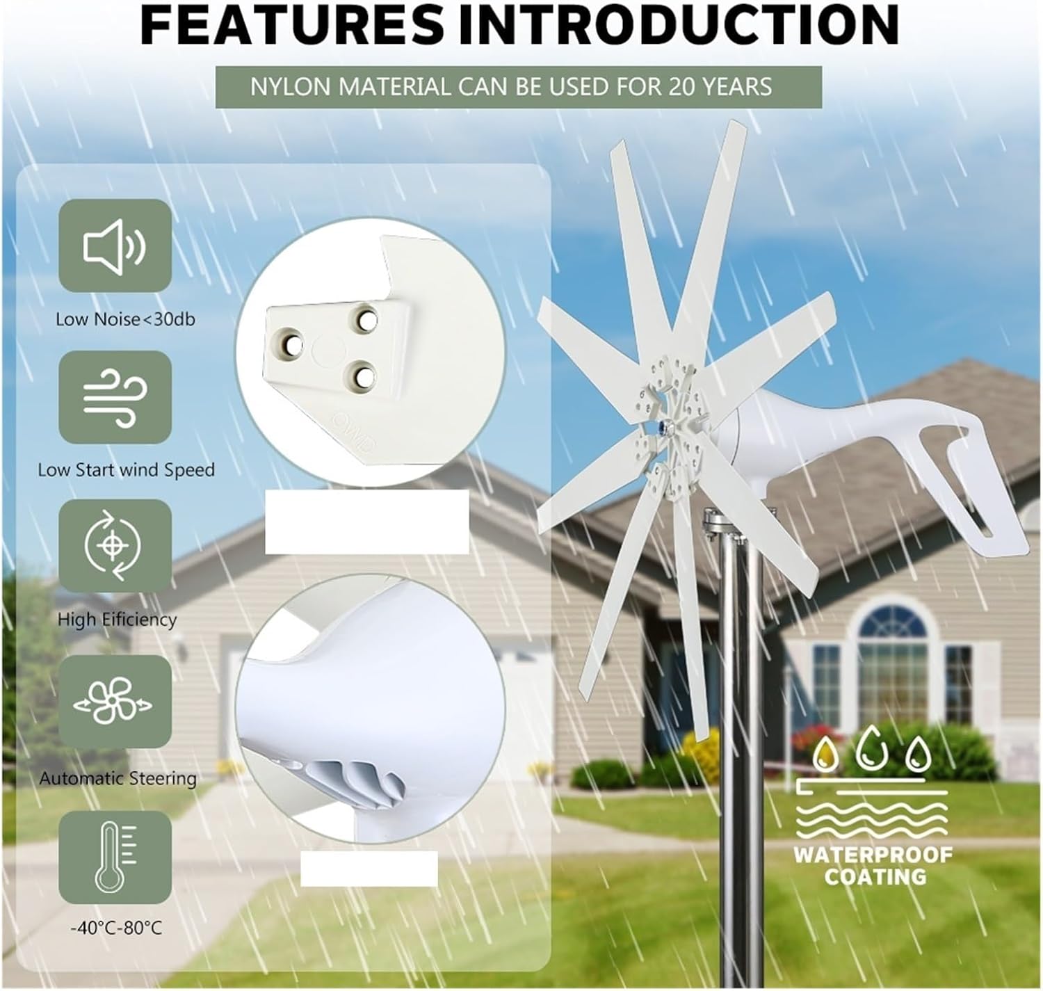 1000W Horizontal Wind Turbine Generator Kit 12V/24V/48V Low Noise Wind Turbine Kit with MPPT Controller Industrial Energy(Model3,48V_1000W)