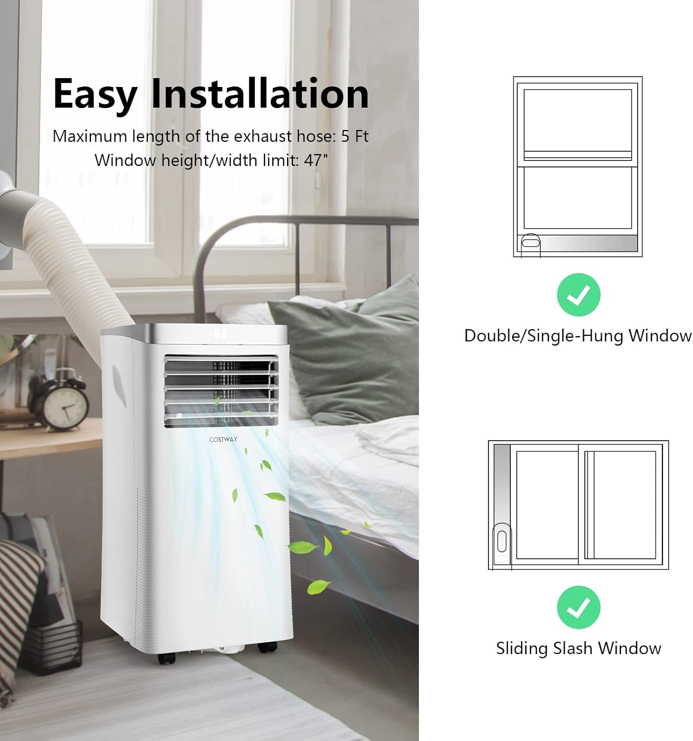 ARLIME 3-IN-1 Portable Air Conditioner, 8000 BTU AC Unit w/Fan & Dehumidifier, 2 Fan Speed, 24H Timer, Low Noise Sleep Mode, Ait Conditioner for Bedroom, Cools up to 230 Sq.ft