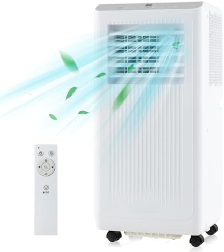 GOFLAME 10000BTUS Portable Air Conditioner for Rooms up to 250 Sq.Ft, 3-in-1 AC Unit on Wheels w/Cooling, Fan, Dehumidifier, Sleep Modes, 24H Timer, Remote Control Installation Kit, Floor AC Unit