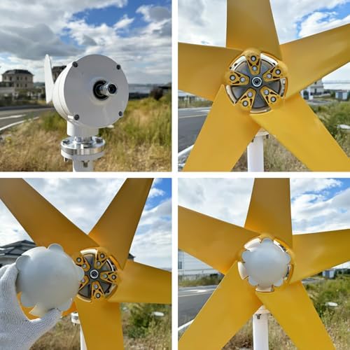 800W-1200W Wind Turbine Generator Kit with MPPT Controller, 12V/24V/48V, 5 Yellow Blades, Ideal for Ships, Roofs, Outdoor Use, Rated Wind Speed 1m/s