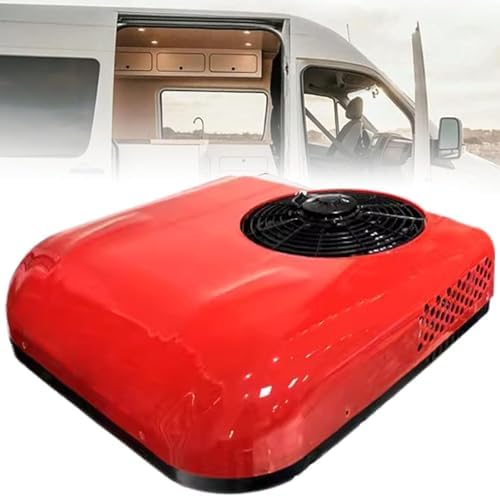 12V/24V Rooftop RV Air Conditioner Top Mounted Parking Air Conditioner for Truck, RV, Construction Vehicle, Excavator, Cranes, Van (Red 12v)