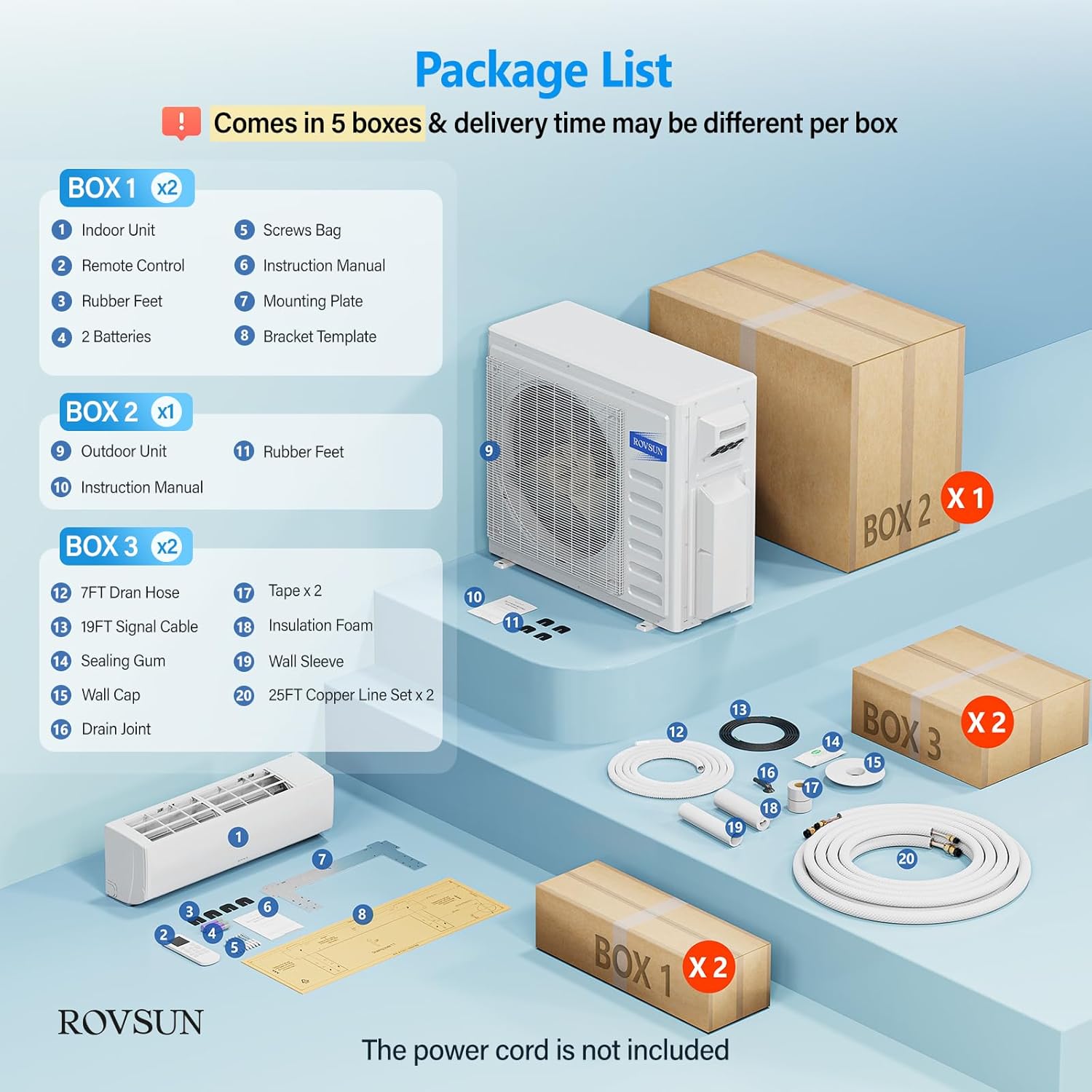 ROVSUN 28000 BTU Dual Zone WIFI Mini Split AC/Heating System, 20 SEER2 2 Zone 18000 + 18000 BTU Ductless Split Air Conditioner with Pre-Charged Condenser, Heat Pump & 25Ft Copper Line Set, 208-230V