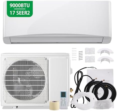 9000BTU Mini Split Air Conditioner& Heater, 17 SEER2 Energy Saving 115V AC Units Cools Rooms up to 450 Sq. Ft Installation Kit Included, White
