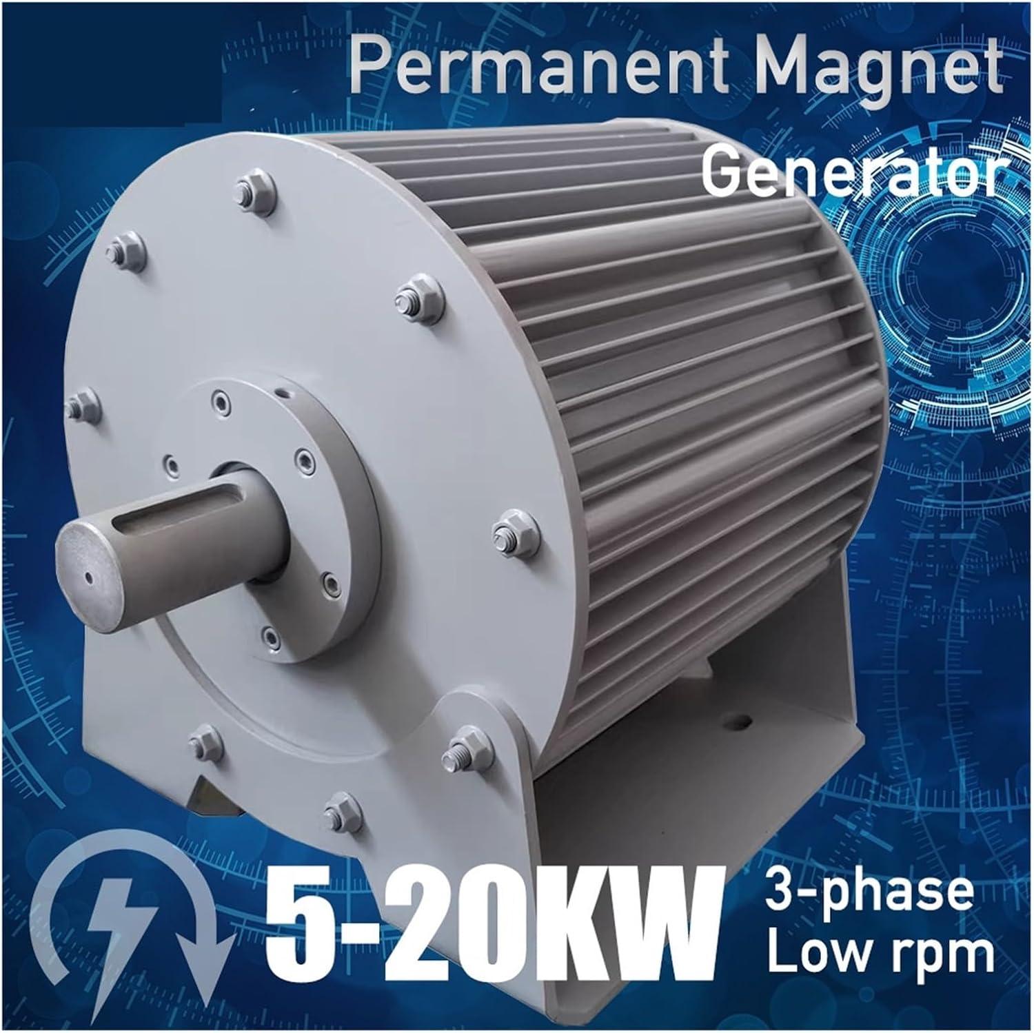 Low Speed 10KW 15KW 20KW 96V 120V Gearless Permanent Magnet Generator AC tors Use Wind Turbine Water Turbine Industrial Energy(with Base,120V_10KW)