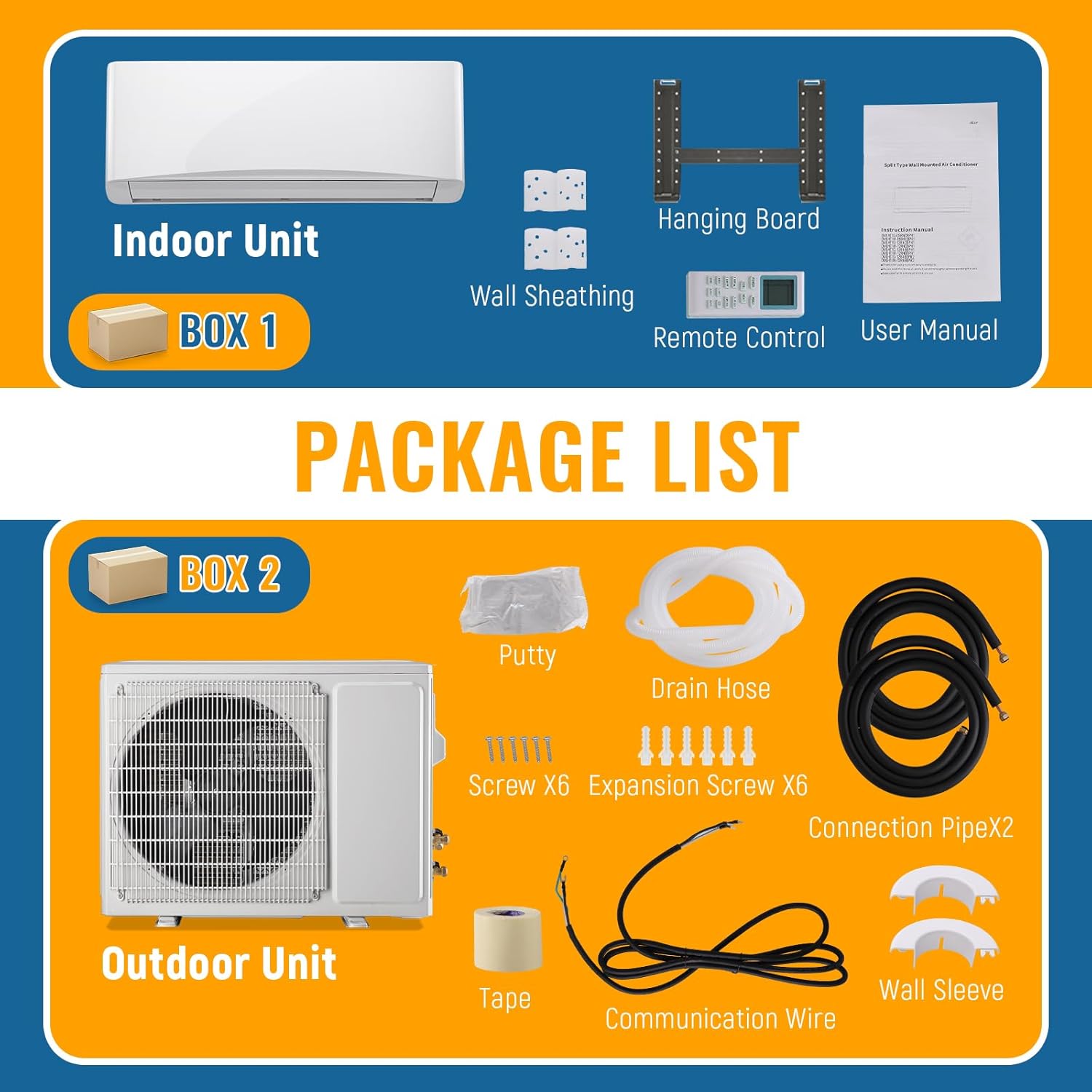 9000BTU Mini Split Air Conditioner& Heater, 17 SEER2 Energy Saving 115V AC Units Cools Rooms up to 450 Sq. Ft Installation Kit Included, White