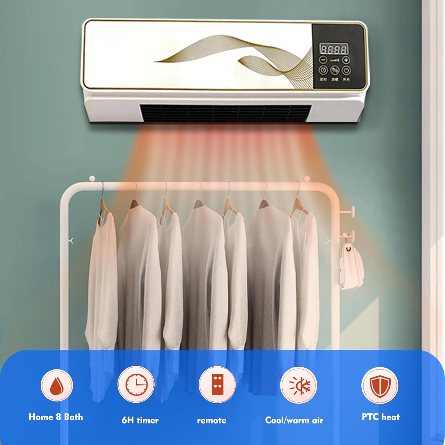 Climafy Air Conditioner,Portable Air Conditioner Split Max,Fast Cooling & Heating,No Install,Wall Mounted Air Conditioner with Remote Control for Home, Office(White,US Standard 110V)