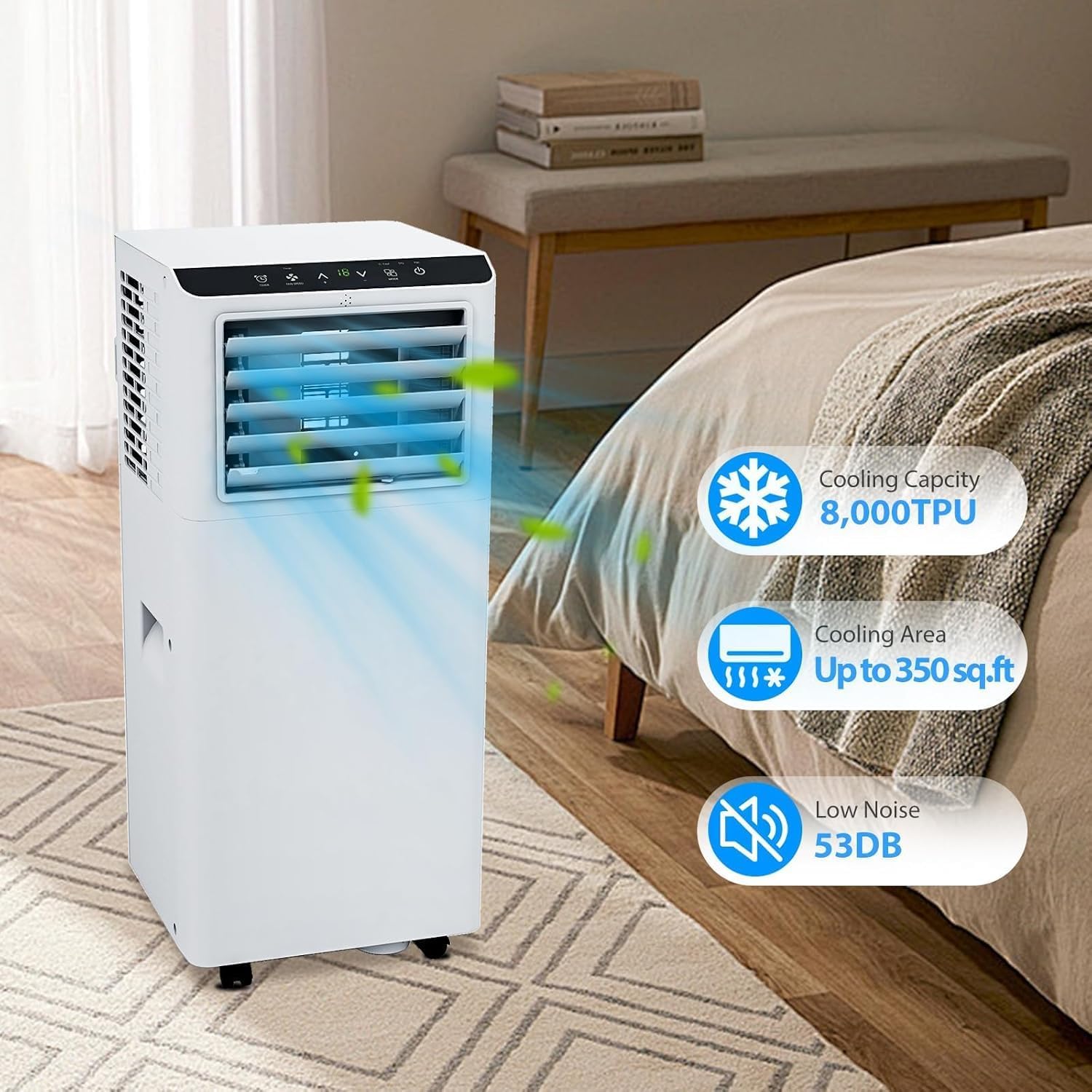 8,000 Portable BTU Air Conditioner, Efficient Cooling with Portable Air Conditioner, 3-In-1 FreeStanding Cooling AC Unit With Remote Control, Suitable for Bedroom,Living, Quiet Operation