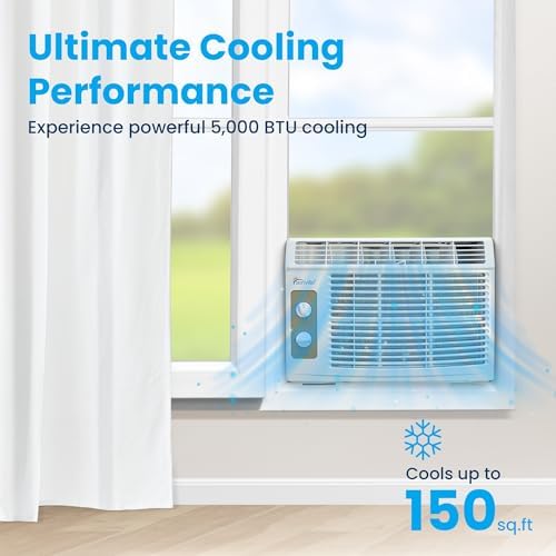 Senville 5,000 BTU Window Air Conditioner, Cools Up to 150 Sq. Ft., Easy to Use Mechanical Control, Washable Filter