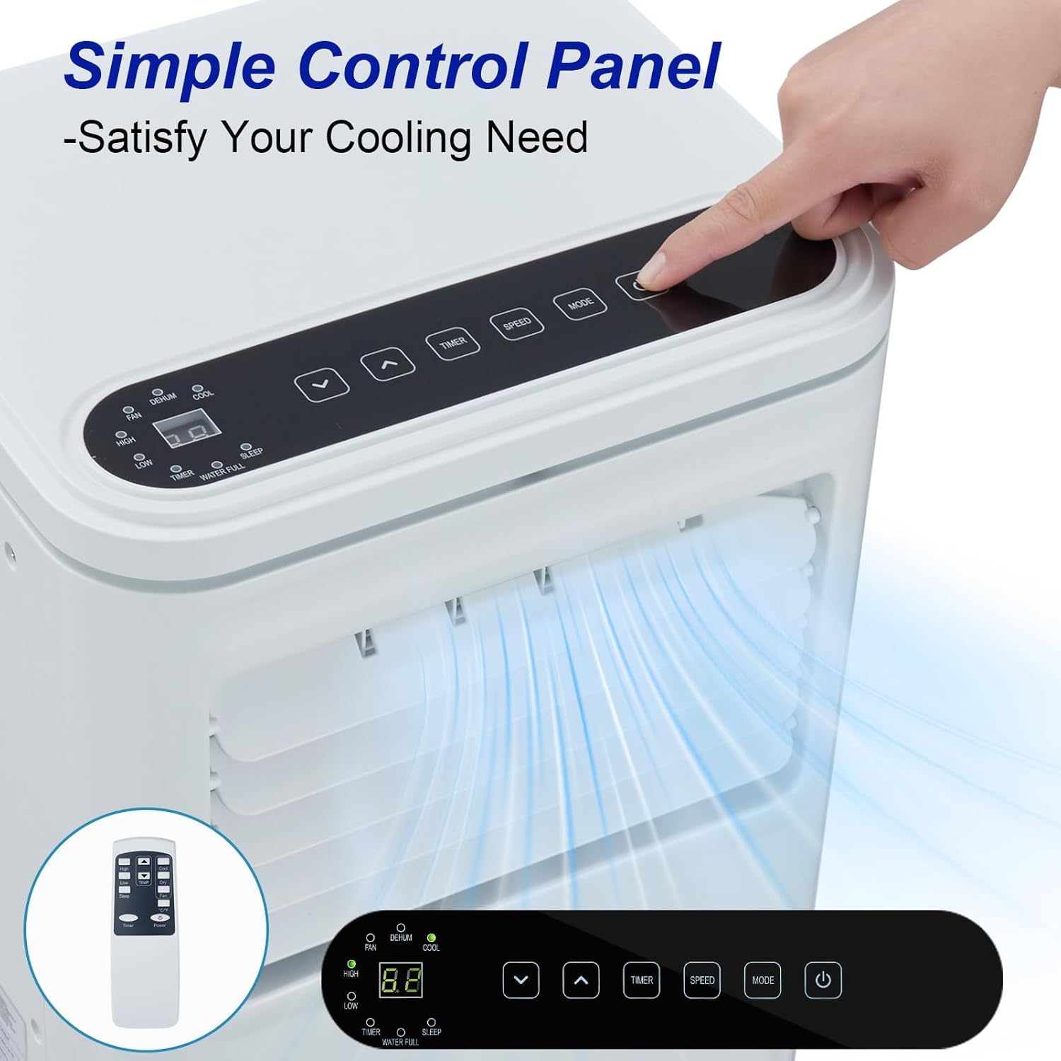 10000 BTU Portable Air Conditioner, AC Cooling for Room Spaces Up to 450sq. Ft, Quiet 4-IN-1 Portable Ac Unit With Dehumidifier Fan Function, Sleep Mode, Remote Control & 24H Timer for Bedroom, Room