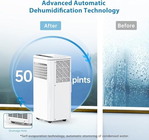 8000 BTUs Portable Air Conditioner, 3-in-1 Cooling, Dehumidifying, Fan Mode, Quiet Indoor AC Unit with Remote Control & Window Kit, Sleep Mode, Cools up to 350 Sq. Ft. for Bedroom