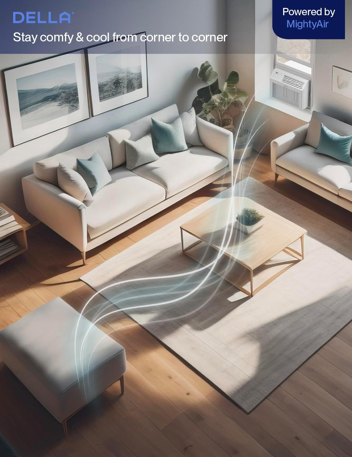 DELLA 12000 BTU Smart Inverter Air Conditioner, Work with Alexa and WIFI, Cools Up to 550 Sq. Ft, GEO Location, Energy Saving Window AC Unit with Smart Controls, Remote, Dehumidifier, Reusable