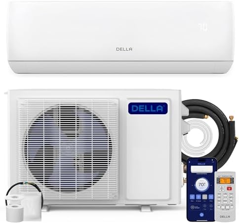 DELLA Motto Series Mini Split AC, 208-230V 17.5 SEER2 Cools Up to 550 Sq.Ft,12000 BTU Works with Alexa and Wifi, Air Conditioner & Heater with 1 Ton Pre-Charged Heat Pump