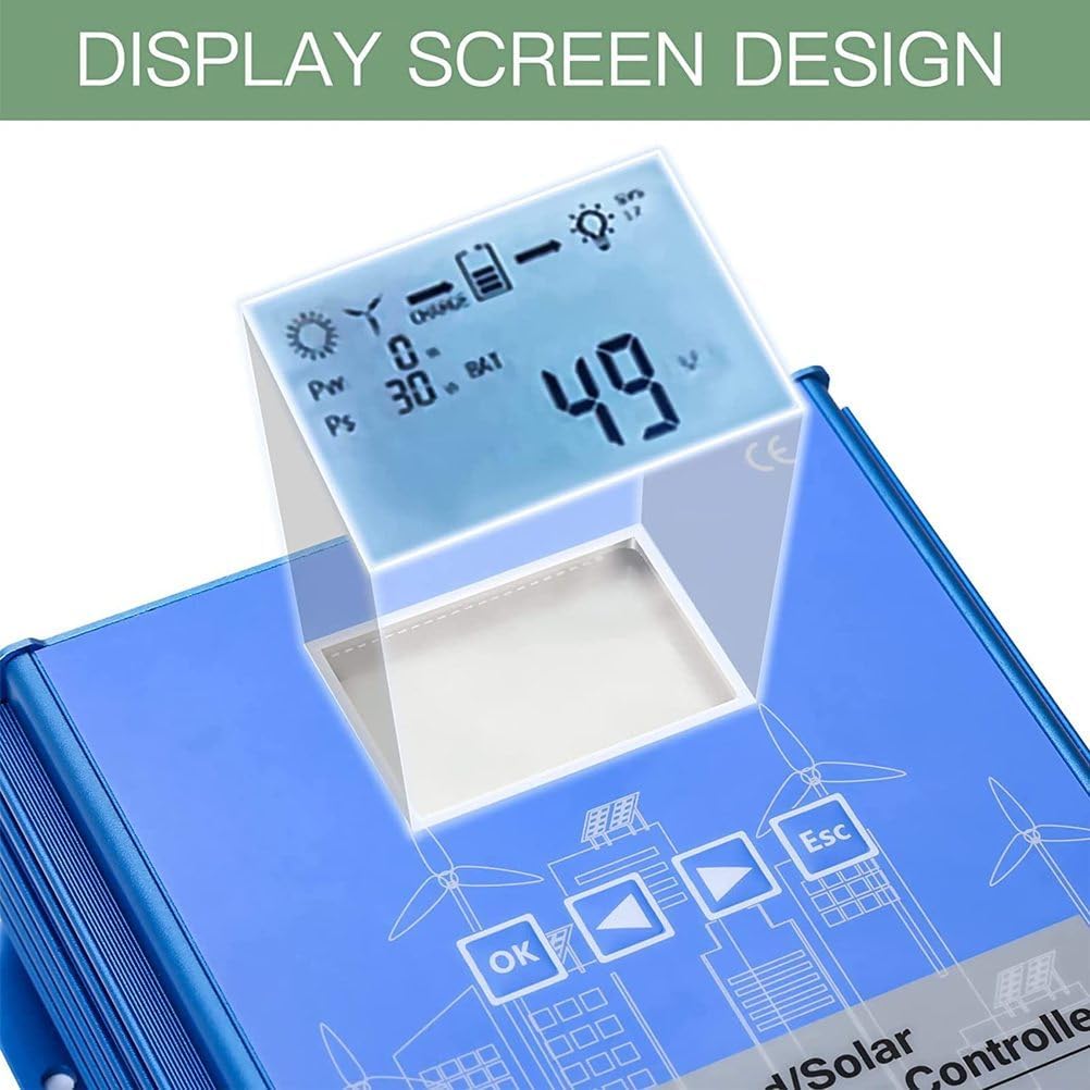 12000W MPPT Wind Solar Hybrid System Charge Controller with Dump Load Wind Solar 12V 24V 48V Auto Regulator for Wind Turbine Generator (Blue),24v